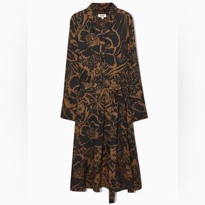 COS Black and Brown Printed Midi Shirt Dress
